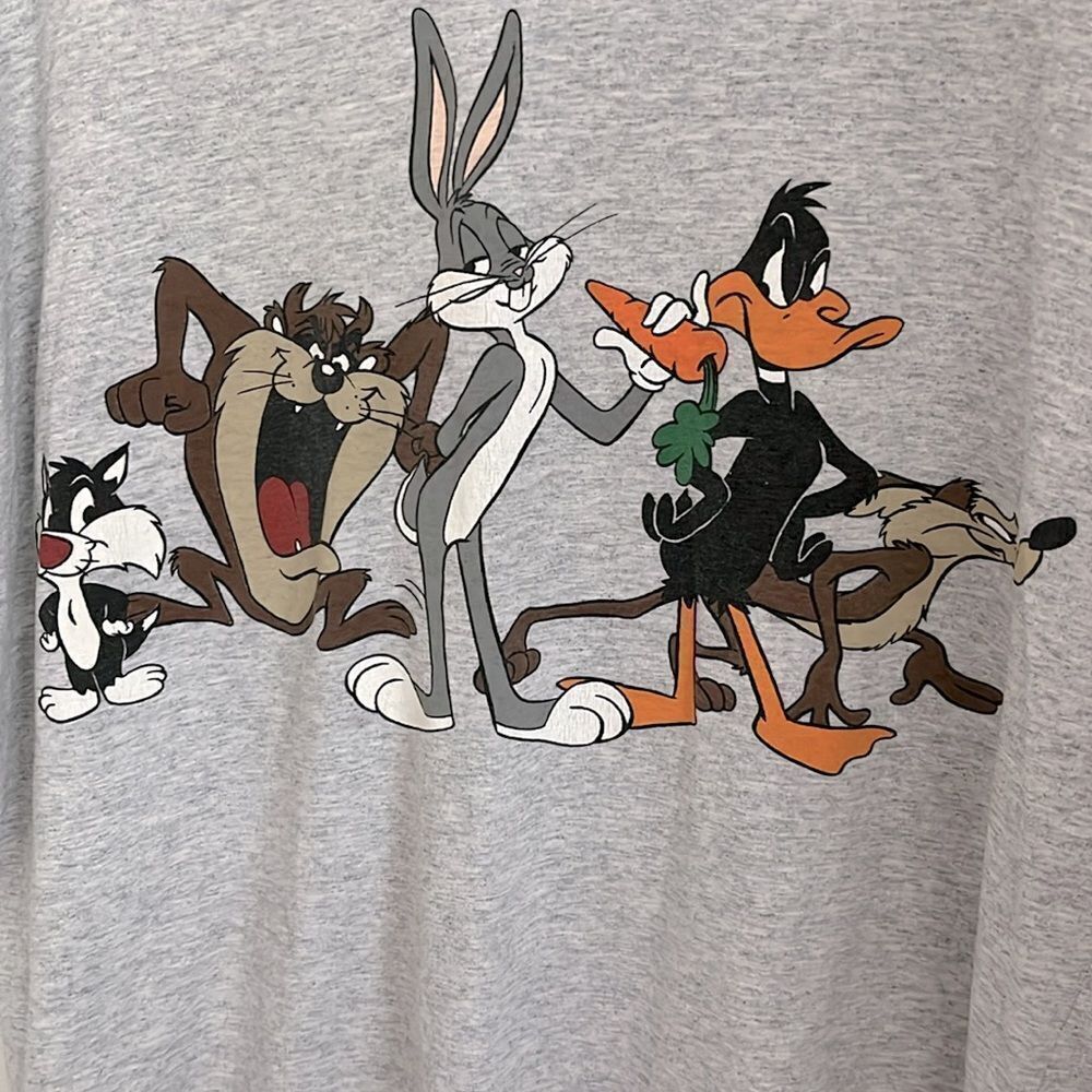 Looney Tunes Acme Vintage Gray Graphic T-Shirt V Neck SZ 1X - Picture 2 of 6